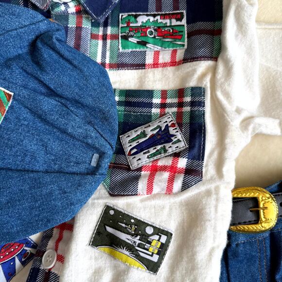 Vintage 90s MGM Kid's Fashion 3-Piece Pants Set Boys 12M Plaid Denim Patchwork - Picture 7 of 10